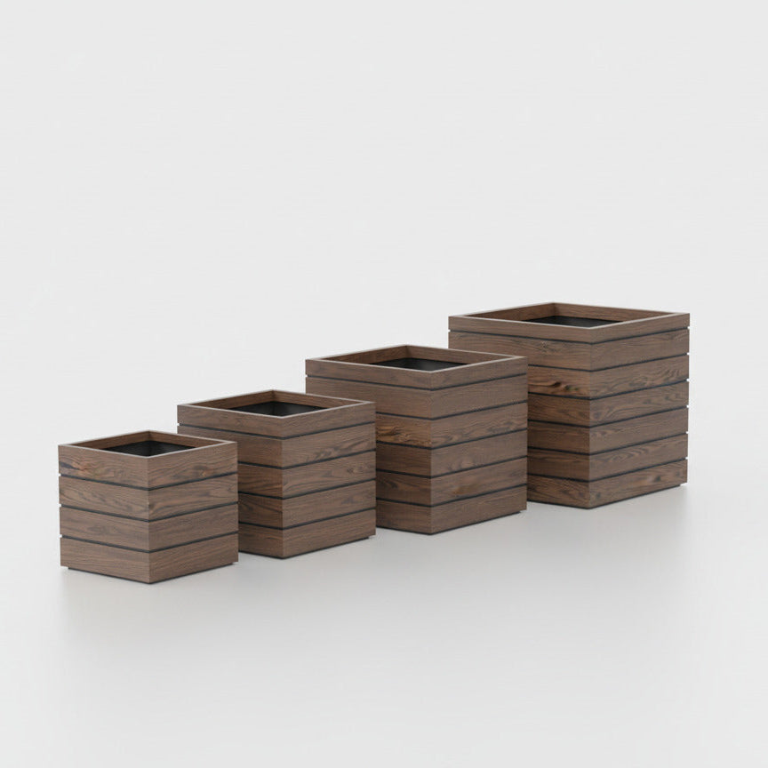 Jay Scotts Asheville Square Cube Wood Grain Fiberglass Planter Box