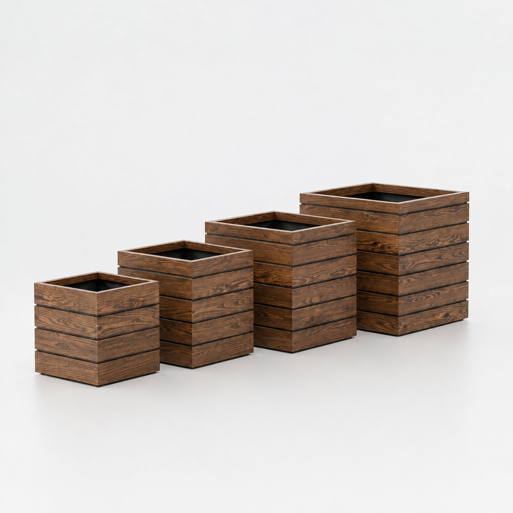Jay Scotts Asheville Square Cube Wood Grain Fiberglass Planter Box - Size: 17"L x 17"W x 17"H - Yardify Commercial Spec