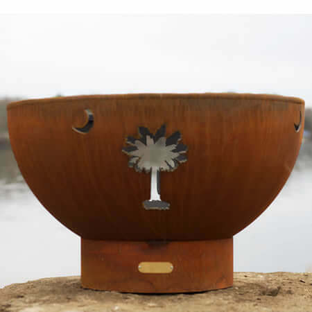 Fire Pit Art Tropical Moon Handcrafted Carbon Steel Fire Pit (TM), Fireplace - Yardify.com