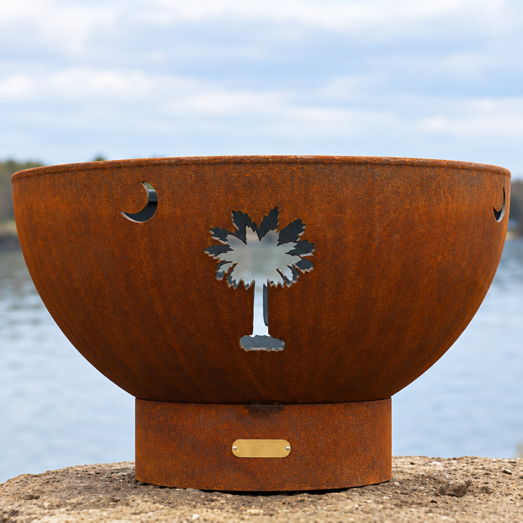 Fire Pit Art Tropical Moon Handcrafted Carbon Steel Fire Pit (TM), Fireplace - Yardify.com