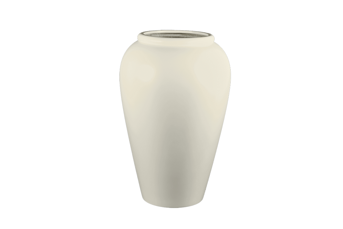 Jay Scotts Bara Jar Fiberglass Round Planter Box - 20"D x 31"H - Color: SBE Satin Beige - Yardify Commercial Spec