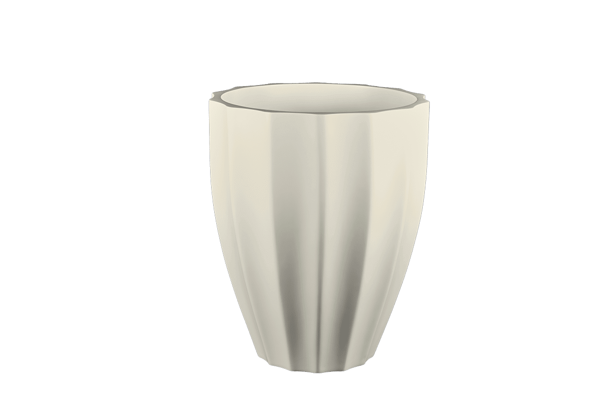 Jay Scotts Alicante Ribbed Fiberglass Round Planter - Size 26"D x 32"H - Color: SBE Satin Beige - Yardify Commercial Spec