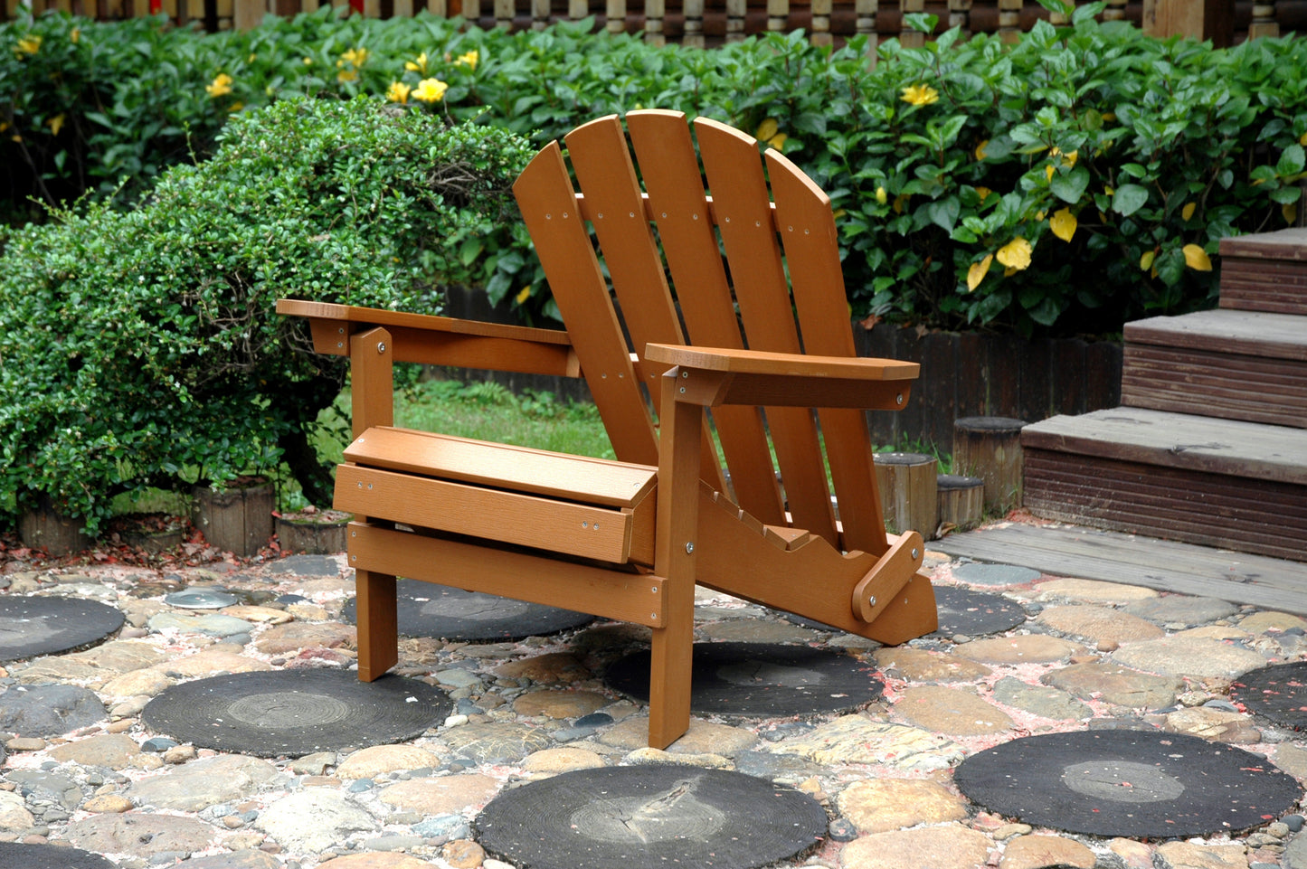 Faux Wood Folding Adirondack Chair with Pull-Out Ottoman, Chair - Yardify.com