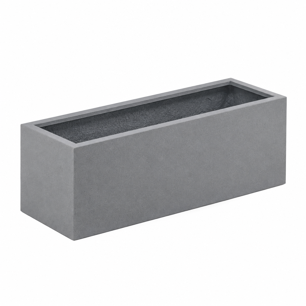 Jay Scotts Tupelo Fiberglass Rectangular Planter Box - 20"L x 7"W x 7"H - Color: MGM Matte Gun Metal - Yardify Commercial Spec