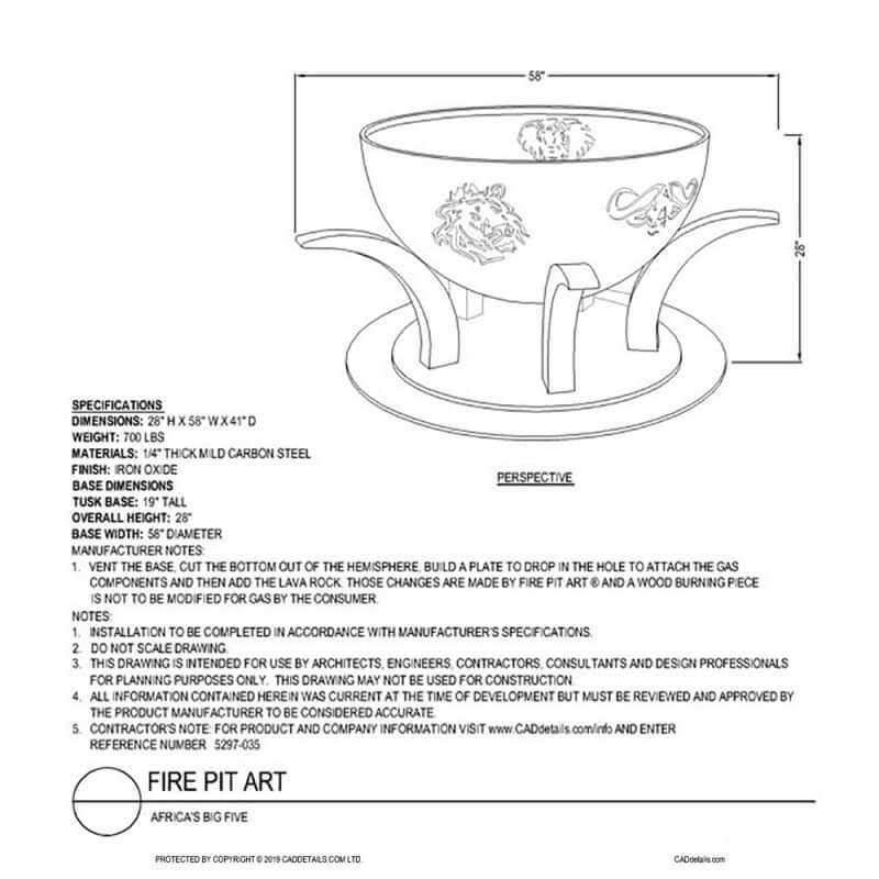 Fire Pit Art Africa's Big Five - Handcrafted Carbon Steel Fire Pit (Big5)