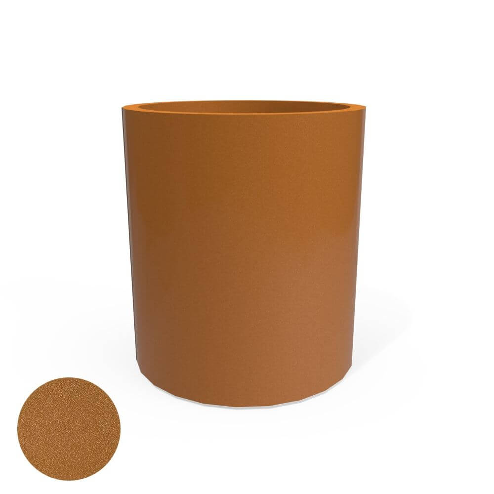 Jay Scotts Rio Grande Cylinder Round Fiberglass Planter - 30" x 30"H - Color: BRZ Metallic Bronze - Yardify Commercial Spec