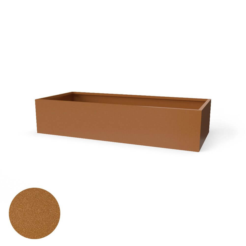 Jay Scotts Selenge Rectangular Fiberglass Planter - 84"L x 36"W x 18"H - Color: BRZ Metallic Bronze - Yardify Commercial Spec