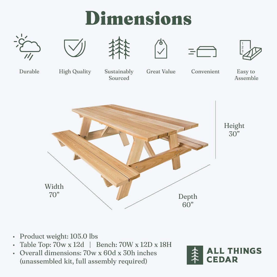 6-Ft Cedar Picnic Table with Benches (PT70)