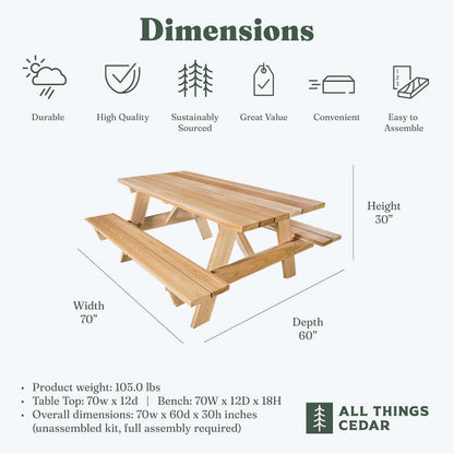 6-Ft Cedar Picnic Table with Benches (PT70)