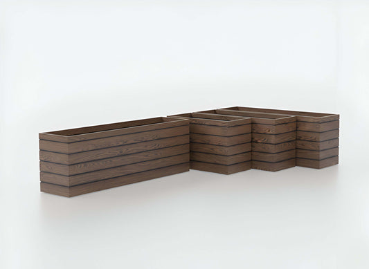 Jay Scotts Sedona Tall Rectangular Wood Grain Fiberglass Planter - Size: 36"L x 17"W x 32"H - Yardify Commercial Spec