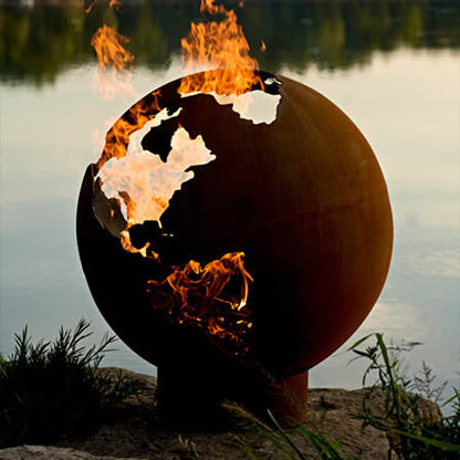 Fire Pit Art Third Rock Globe Handcrafted Carbon Steel Fire Pit (TR), Fireplace - Yardify.com