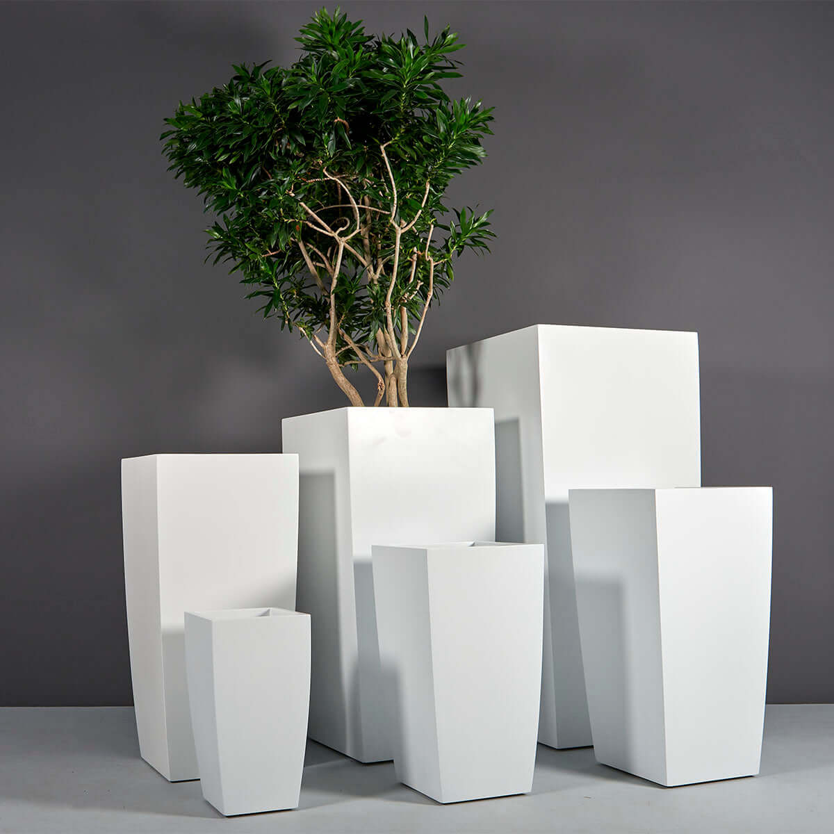 tall white outdoor plant pots Jay Scotts Toulan Tall Square Fiberglass Planter