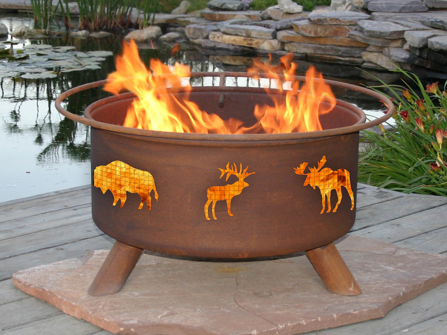 Wildlife Animal Design Logo Wood / Charcoal Steel Fire Pit, Fireplace - Yardify.com