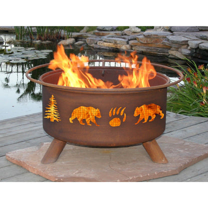 Bear & Trees Design Steel Wood and Charcoal Fire Pit for Patio, Fireplace - Yardify.com