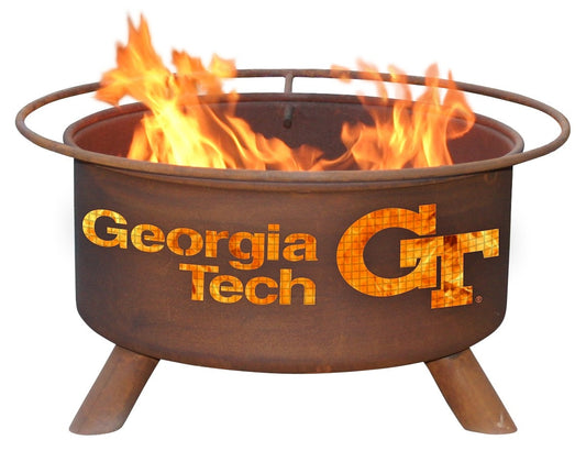 Collegiate Georgia Institute of Tech Logo Wood and Charcoal Steel Fire Pit, Fireplace - Yardify.com