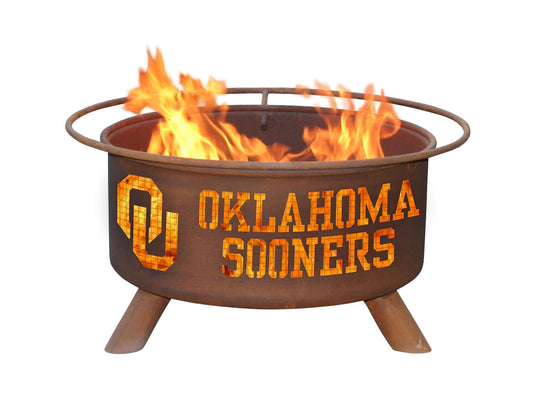 Collegiate Oklahoma University Logo Wood / Charcoal Steel Fire Pit, Fireplace - Yardify.com