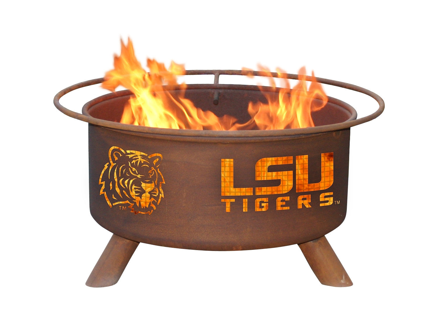 Collegiate LSU Mike the Tiger Logo Wood / Charcoal Steel Fire Pit, Fireplace - Yardify.com