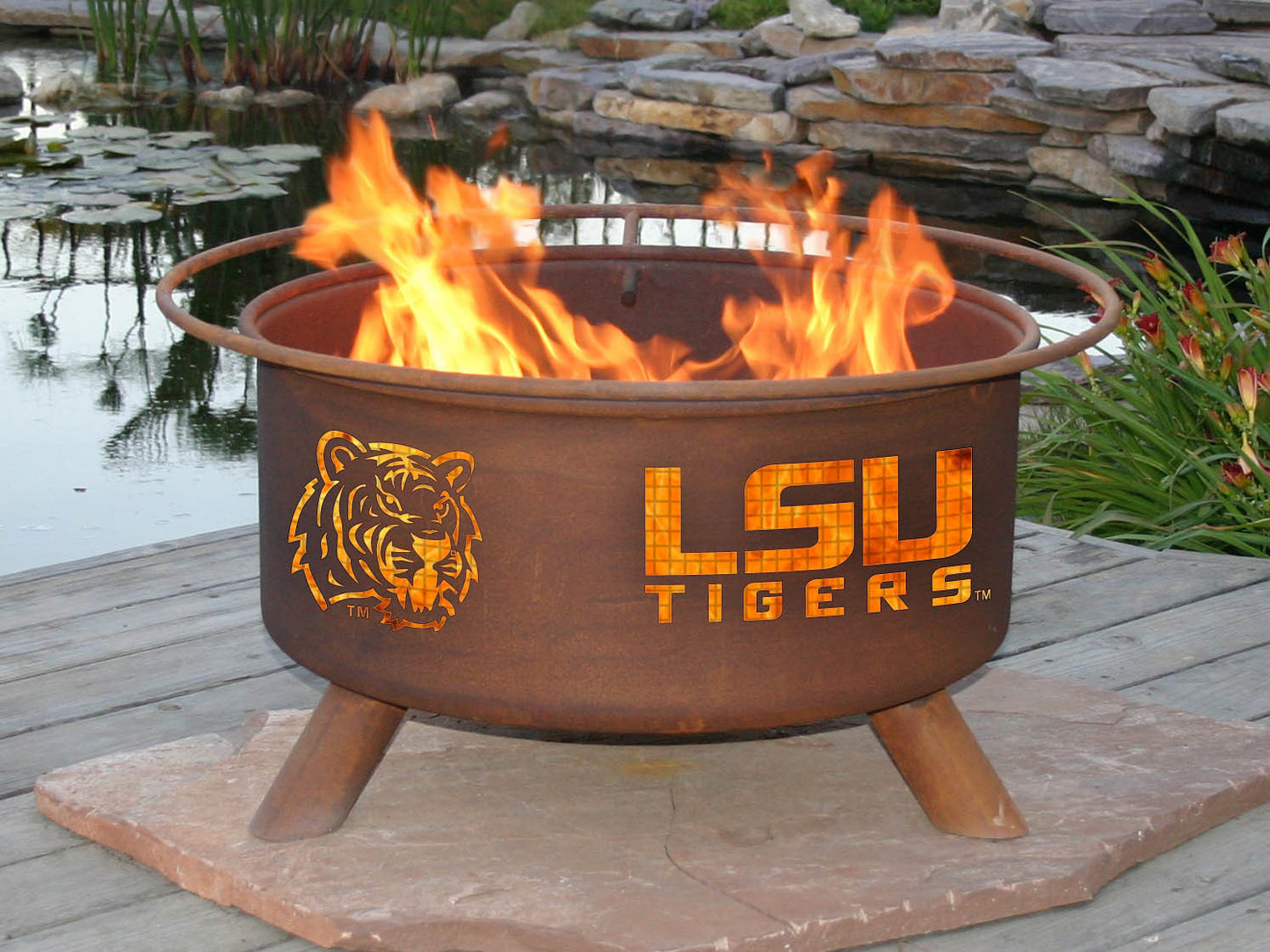 Collegiate LSU Mike the Tiger Logo Wood / Charcoal Steel Fire Pit, Fireplace - Yardify.com