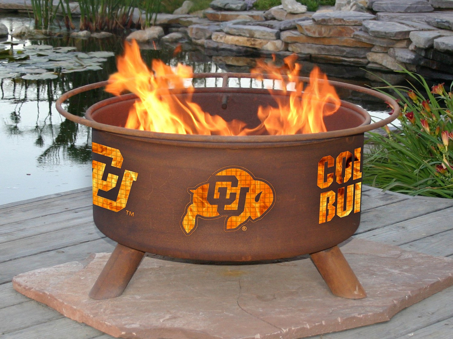 Collegiate University of Colorado Logo Wood and Charcoal Steel Fire Pit, Fireplace - Yardify.com