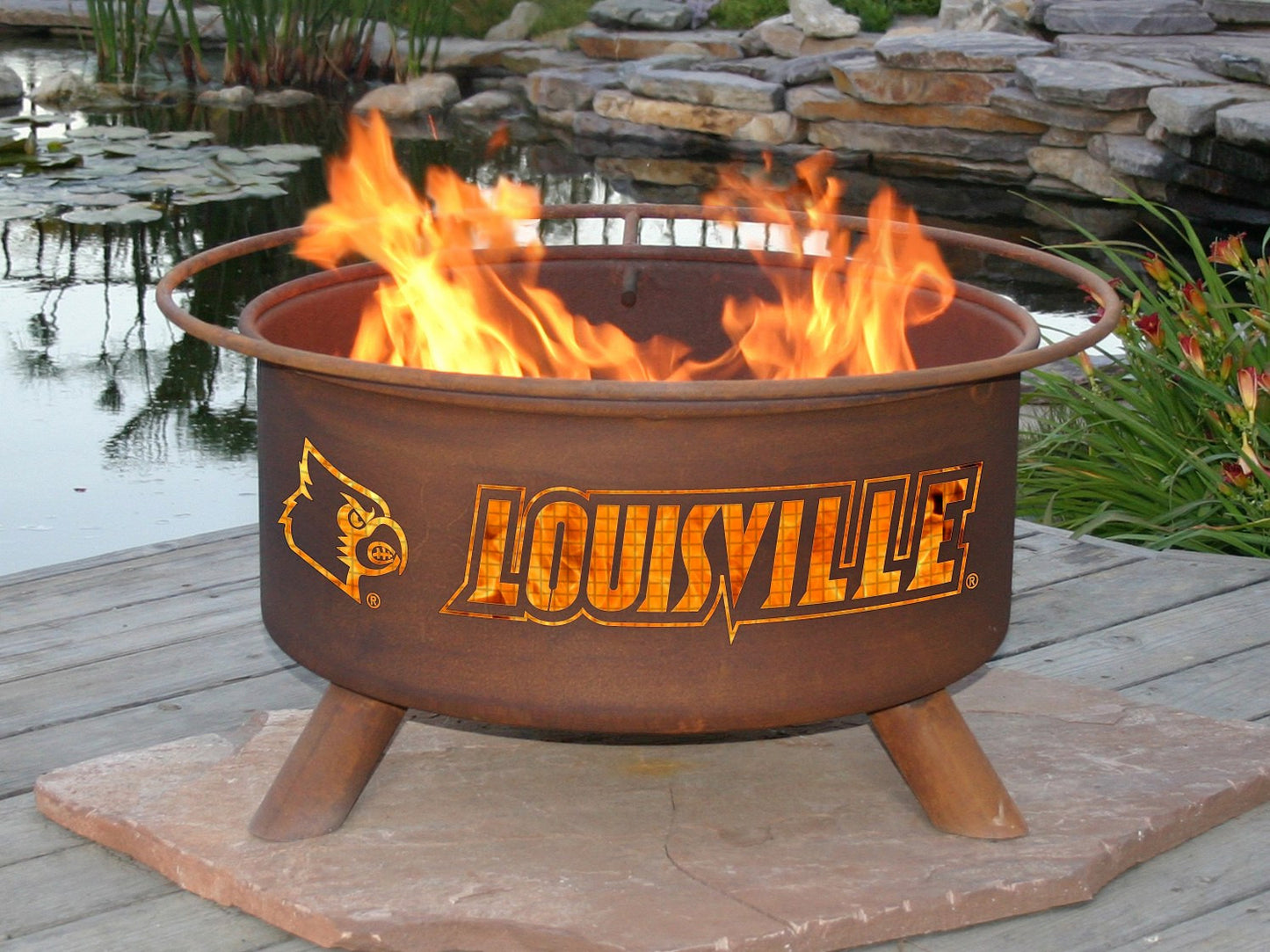 Collegiate Louisville Logo Wood / Charcoal Steel Fire Pit, Fireplace - Yardify.com
