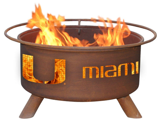 Collegiate University of Miami Logo Wood / Charcoal Steel Fire Pit, Fireplace - Yardify.com