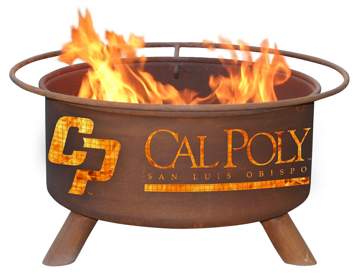 Collegiate Cal Poly San Luis Obispo Logo Wood and Charcoal Steel Fire Pit, Fireplace - Yardify.com
