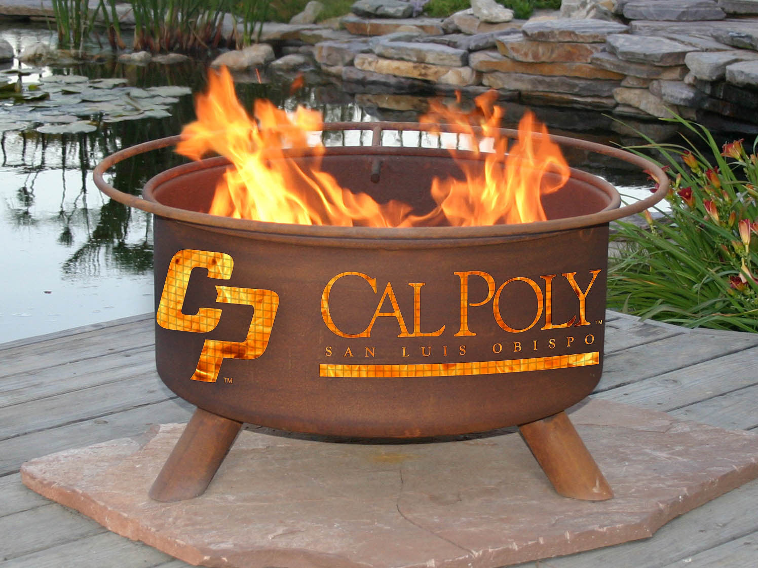 Collegiate Cal Poly San Luis Obispo Logo Wood and Charcoal Steel Fire Pit, Fireplace - Yardify.com