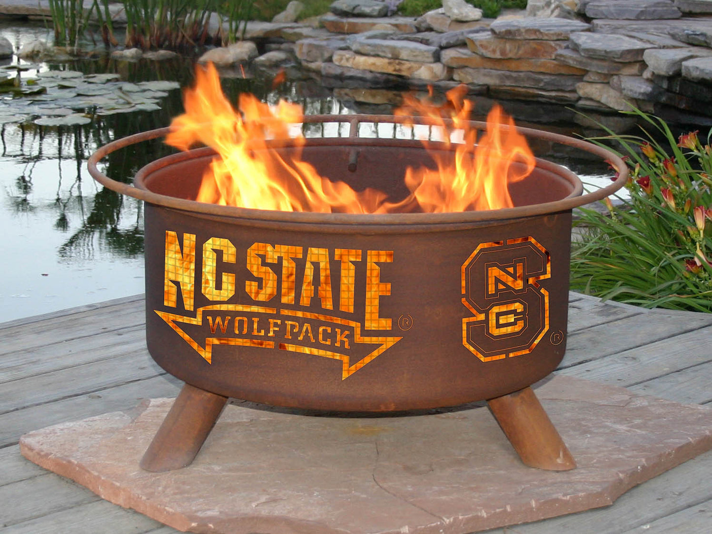 Collegiate North Carolina State University Logo Wood / Charcoal Steel Fire Pit, Fireplace - Yardify.com