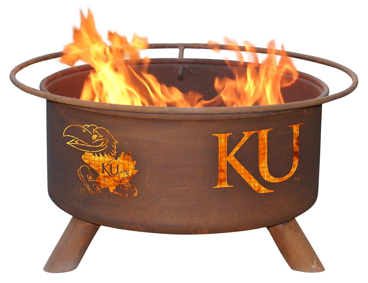 Collegiate University of Kansas Logo Wood / Charcoal Steel Fire Pit, Fireplace - Yardify.com