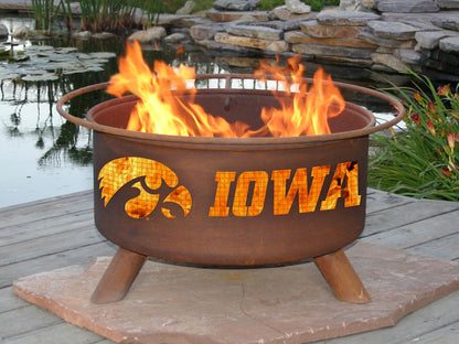Collegiate University of Iowa Logo Wood / Charcoal Steel Fire Pit, Fireplace - Yardify.com