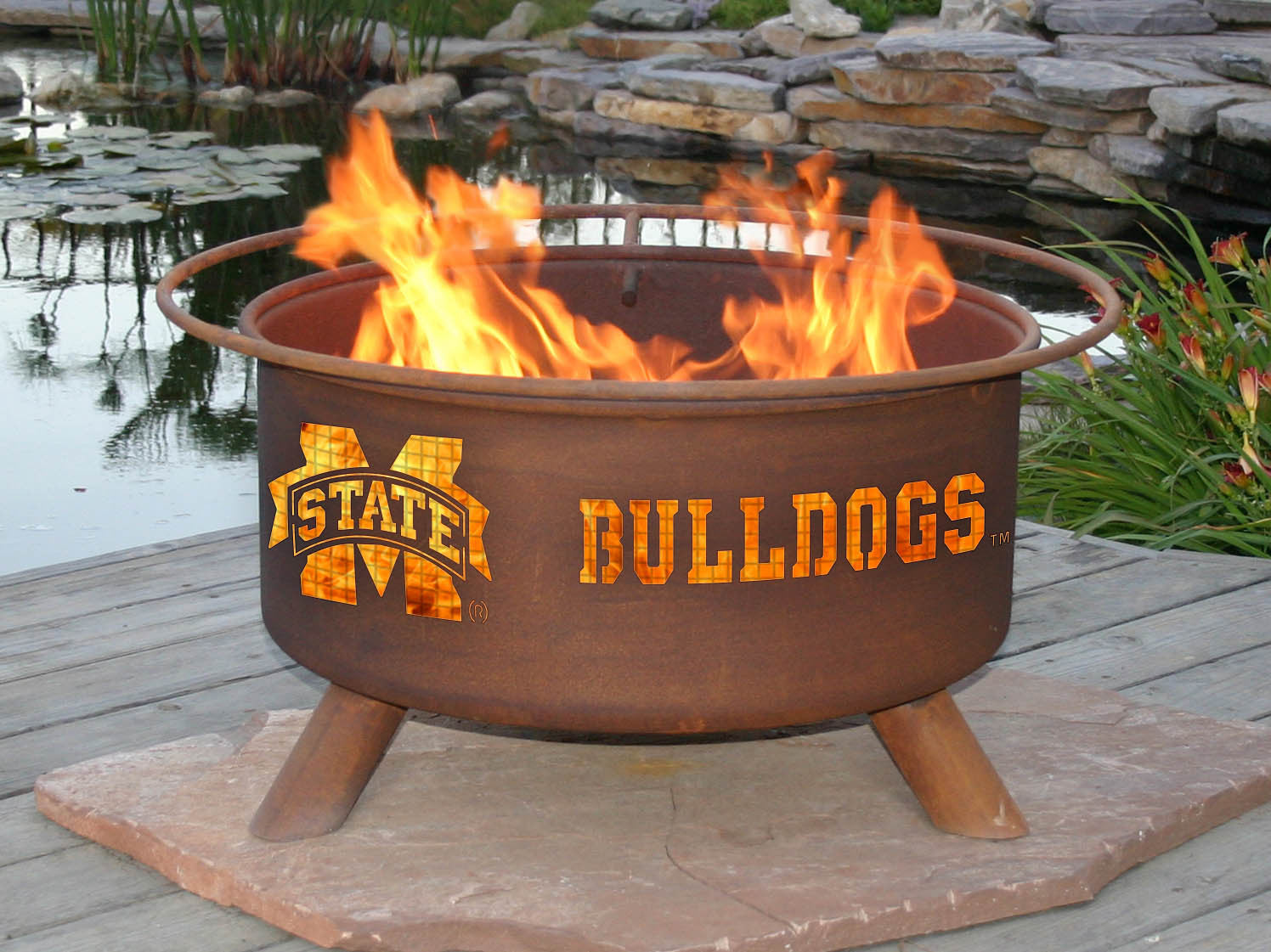 Collegiate Mississippi State University Logo Wood / Charcoal Steel Fire Pit, Fireplace - Yardify.com
