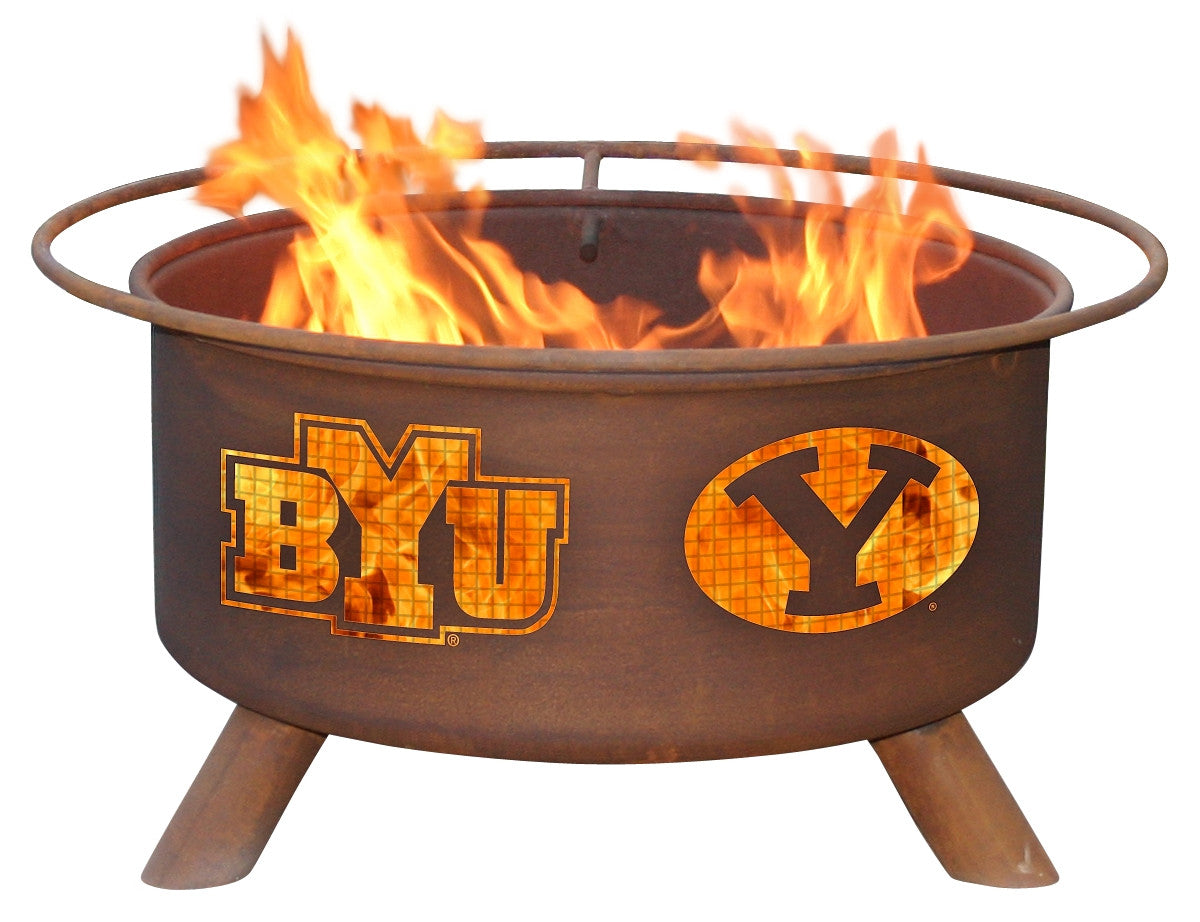Collegiate BYU University Logo Wood and Charcoal Steel Fire Pit, Fireplace - Yardify.com