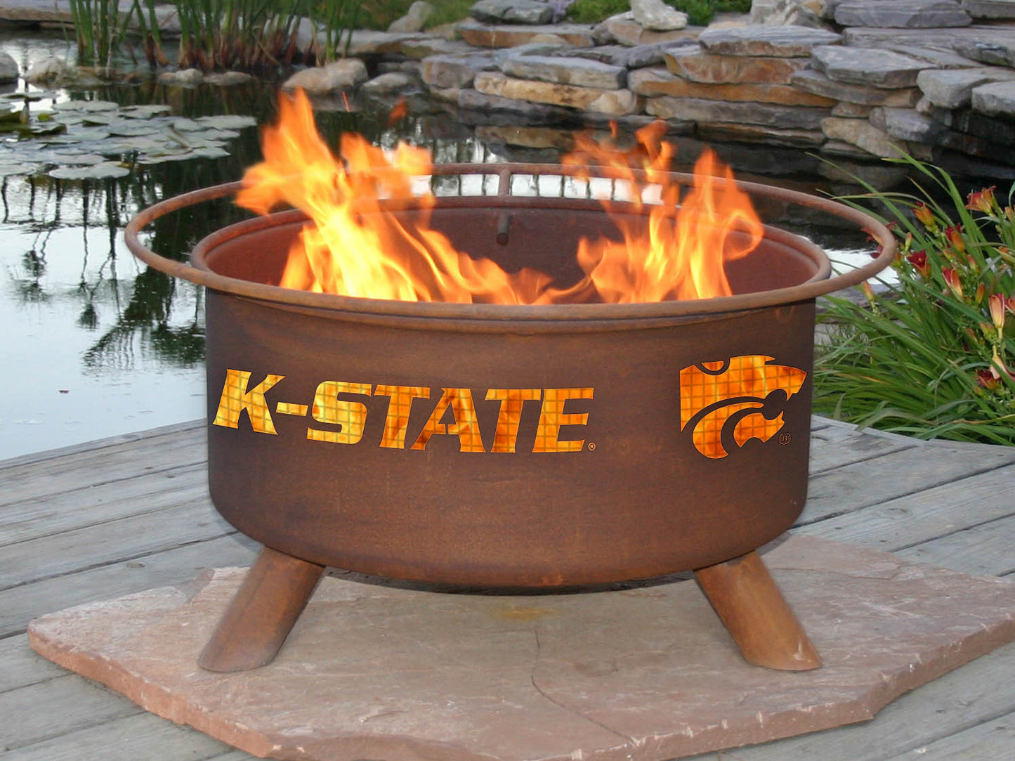Collegiate Kansas State University Logo Wood / Charcoal Steel Fire Pit, Fireplace - Yardify.com