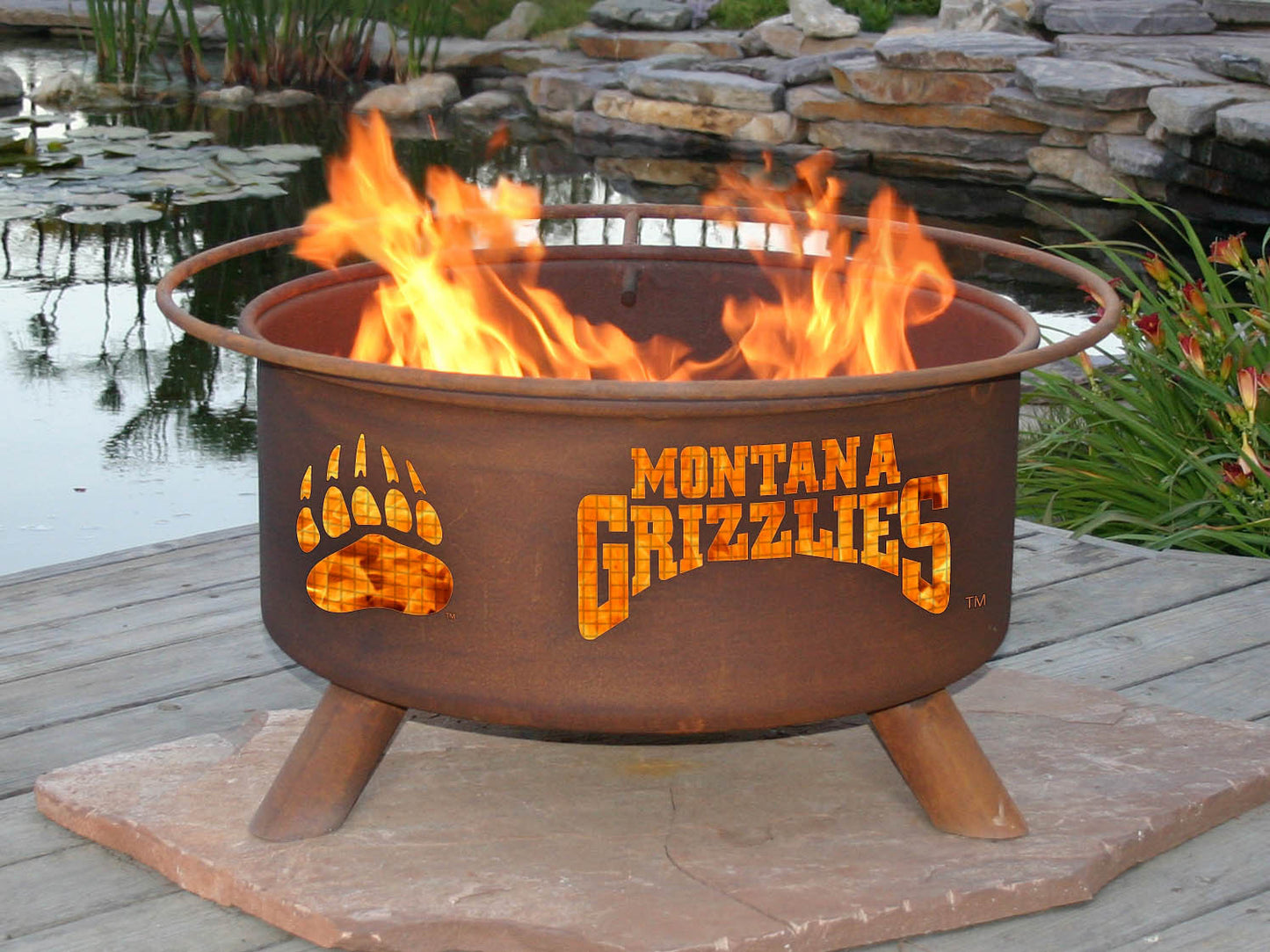Collegiate University of Montana Logo Wood / Charcoal Steel Fire Pit, Fireplace - Yardify.com
