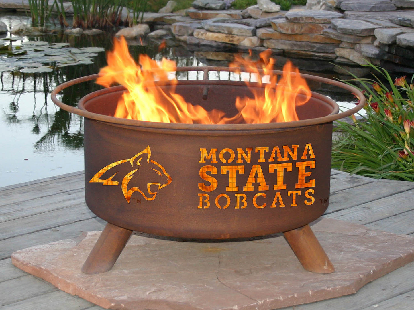 Collegiate Montana State University Logo Wood / Charcoal Steel Fire Pit, Fireplace - Yardify.com