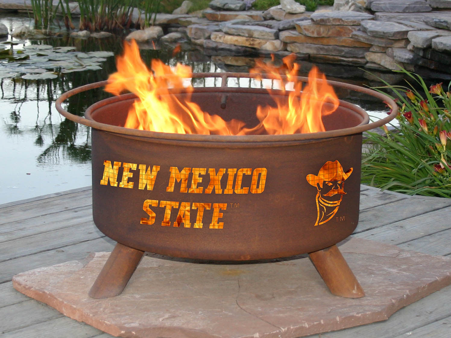 Collegiate NMSU Logo Wood / Charcoal Steel Fire Pit, Fireplace - Yardify.com