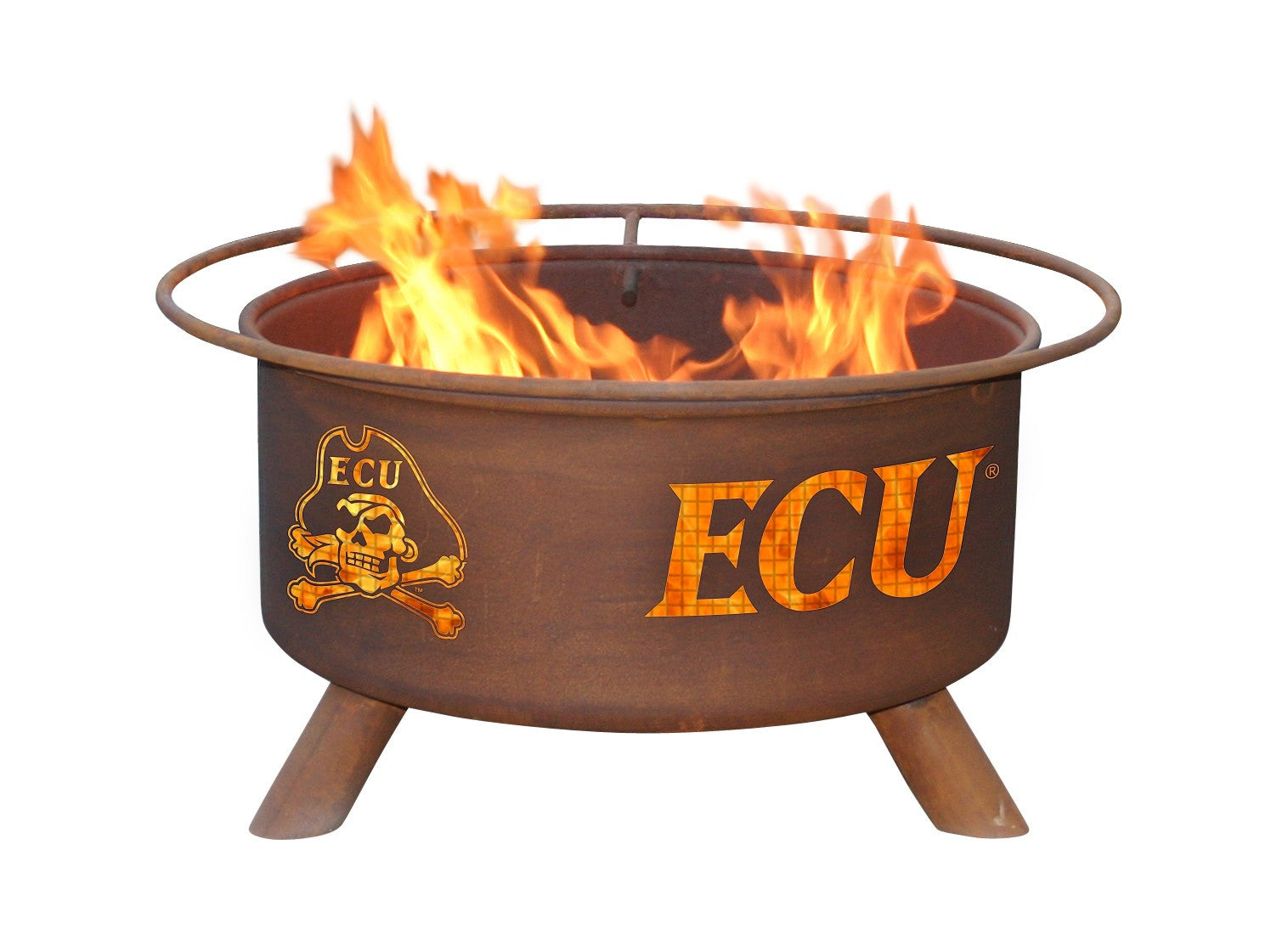 Collegiate East Carolina University Logo Wood and Charcoal Steel Fire Pit, Fireplace - Yardify.com