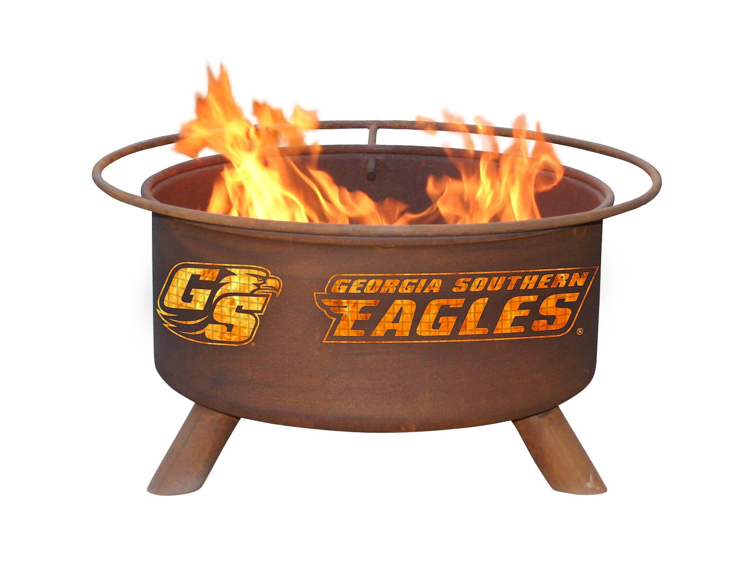 Collegiate Georgia Southern University Logo Wood and Charcoal Steel Fire Pit, Fireplace - Yardify.com