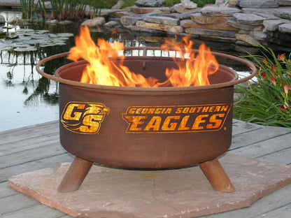 Collegiate Georgia Southern University Logo Wood and Charcoal Steel Fire Pit, Fireplace - Yardify.com