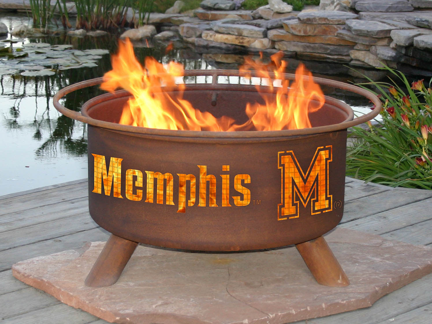 Collegiate University of Memphis Logo Wood / Charcoal Steel Fire Pit, Fireplace - Yardify.com