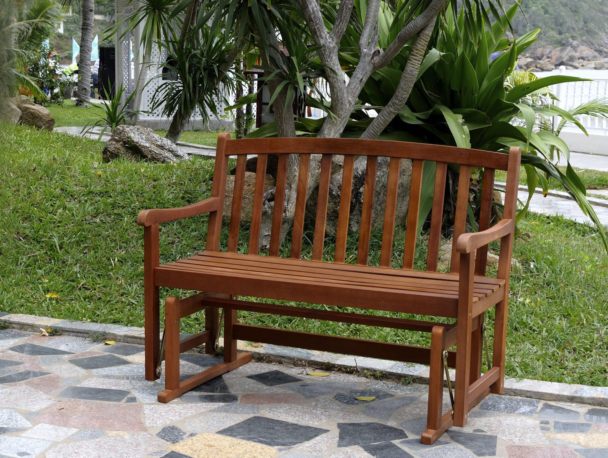 Outdoor 2-Person Patio Furniture Acacia Hardwood Garden Glider Bench, Bench - Yardify.com