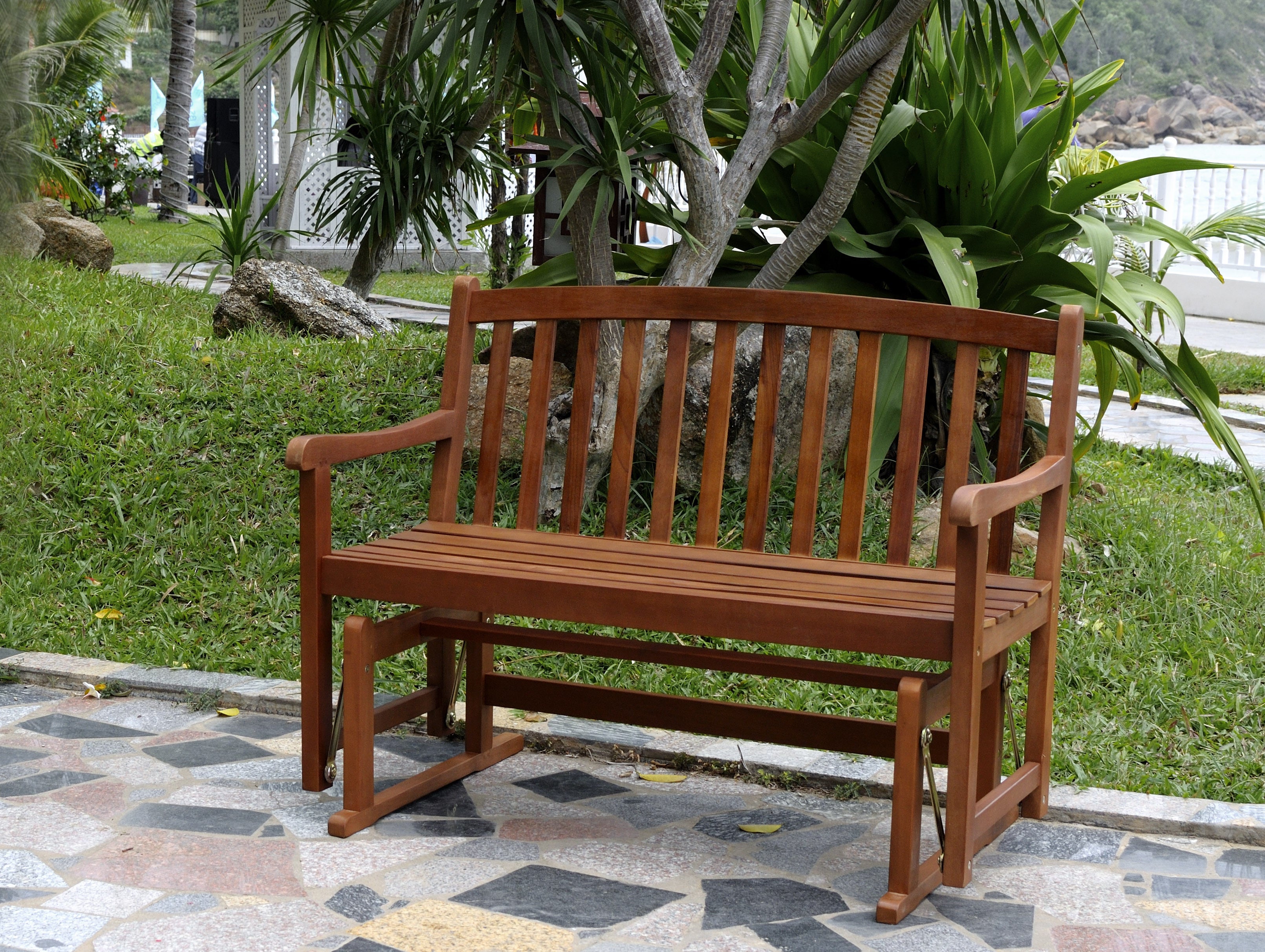 Outdoor 2-Person Patio Furniture Acacia Hardwood Garden Glider Bench, Bench - Yardify.com