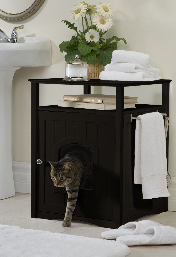 Espresso Dog or Cat Washroom Litter Box Cover / Night Stand Pet House, Cat - Yardify.com
