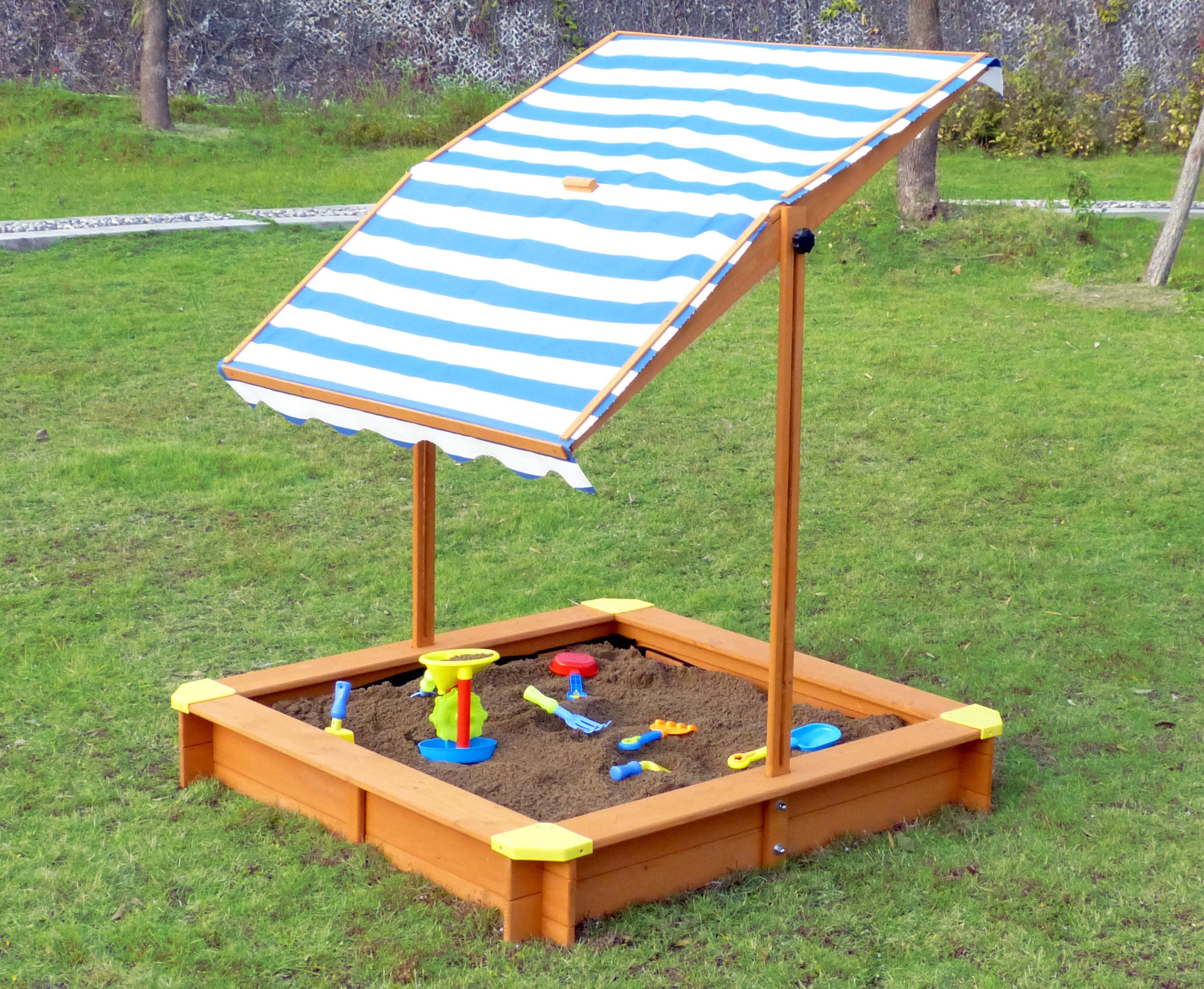 Kid's Outside Playground Sandbox with Retractable Canopy, Sandbox - Yardify.com