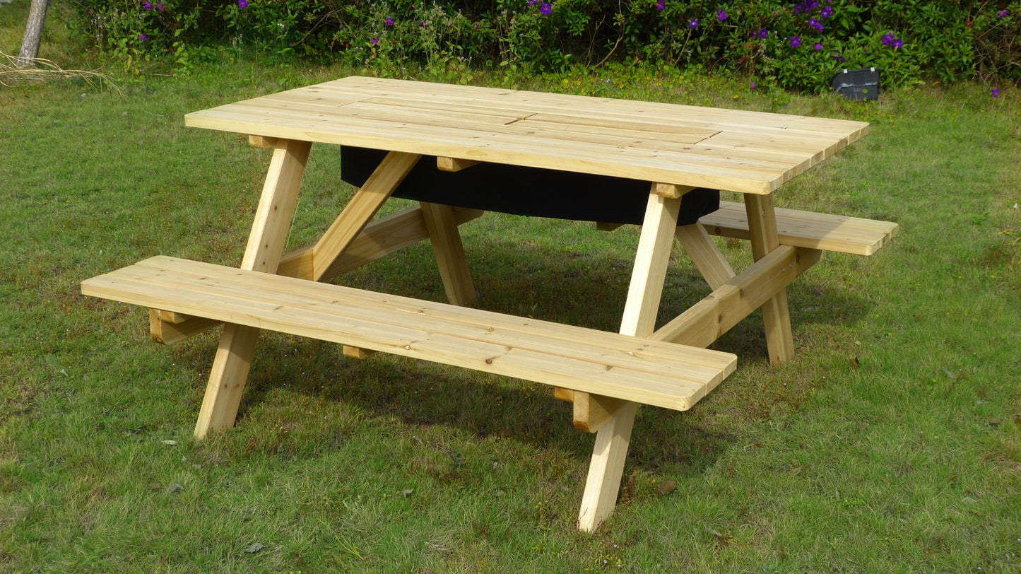 Garden Wooden Picnic Table and Bench with Beverage Cooler, Table - Yardify.com